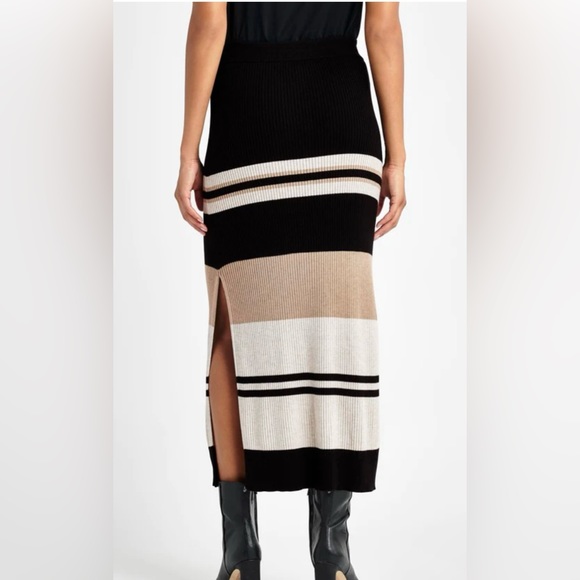 NWT Splendid Georgie Rib Stripe Skirt in Black Multi Tan Ivory XL XE - Picture 3 of 5